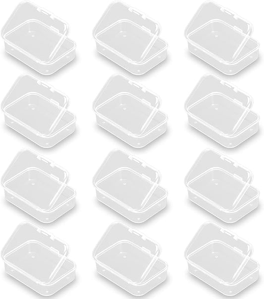 12Pack Rectangle Plastic Clear Storage Containers Box, 2.91x1.93x0.79 Inchs,Small Plastic Containers for Small Items, Jewelry, Earrings, Necklace, Rings, Cosmetics, Threads, Beads, Crafts etc.