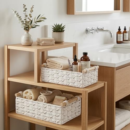 DECOMOMO White Wicker Baskets, Back of Toilet Basket