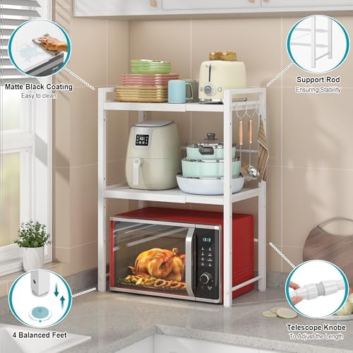 DOLALIKE Expandable Microwave Stand Kitchen Countertop Organizer, White