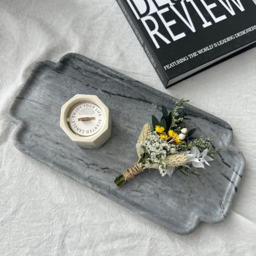 Natural Marble Scalloped Tray 12in Solid Stone Vanity Organizer