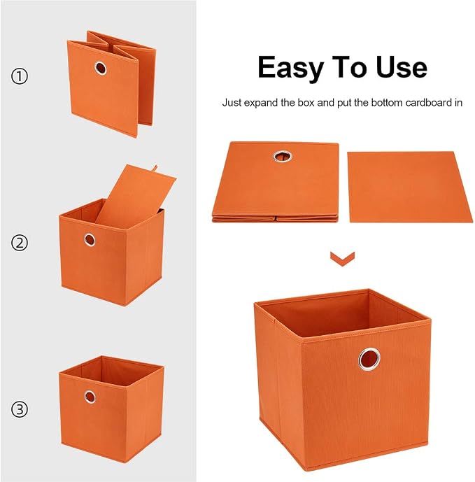 Orange Cube Storage Bins 11x11x11 Decorative Storage Cubes Boxes Foldable Organizer Storage Baskets Fabric Cubbies Drawers Collapsible Cubes Inserts Storage for Closet Organizer Shelves ,QY-SC20-6