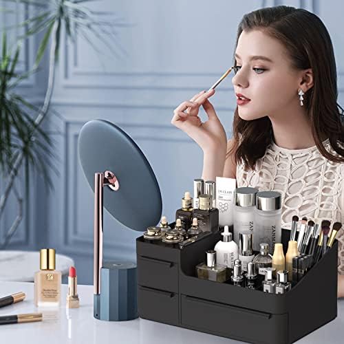 Makeup Organizer for Vanity, Bathroom Countertop Storage Display Boxes Case,Stackable Cosmetic Holder for Jewelry Hair A