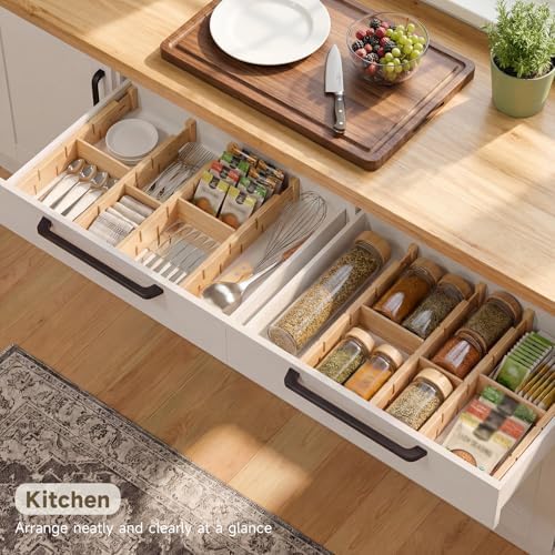 Bamboo Drawer Dividers, Expandable Kitchen Drawer Organizer