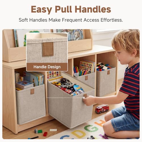 StorageWorks Narrow Storage Bins for Closet Shelves, Brown&Beige, 4-Pack
