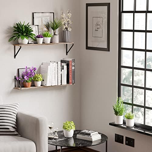 Wallniture Bora 36 Inch Large Floating Shelves for Wall, Floating Bookshelf, Plant Shelf Set of 2, Burned Wood Wall Shel