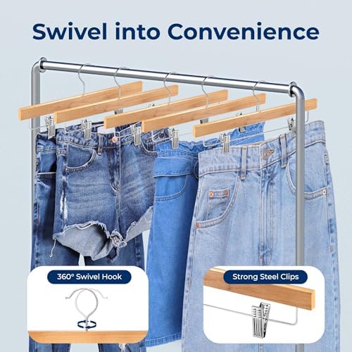 SereneLife Skirt and Pant Hanger, Premium Wooden, Natural, 20 Pack
