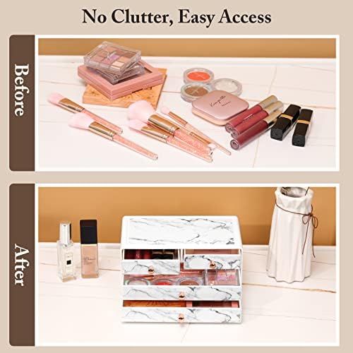 Lewondr Makeup Organizer for Vanity, Plastic Makeup Storage Organizer Box with 4 Removable Drawers, Bathroom Countertop 