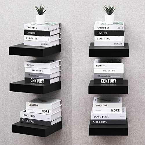 WELLAND 9 1/4 inch Black Mission Floating Shelves for Wall, Bathroom Wall Mount Shelves, Wood Modern Display Shelves, Bo