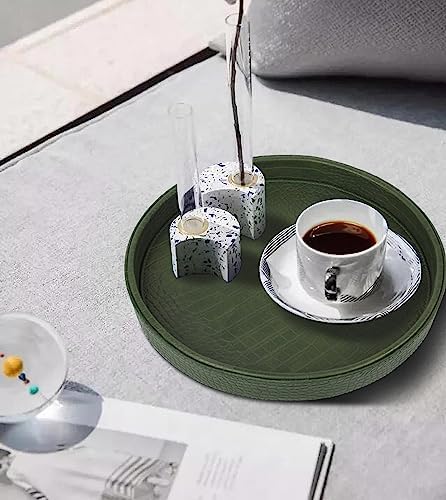 HofferRuffer Faux Leather Round Serving Tray, Vegan Croco Leather Decorative Tray, Food Tray for Storage Drinks, Snack &