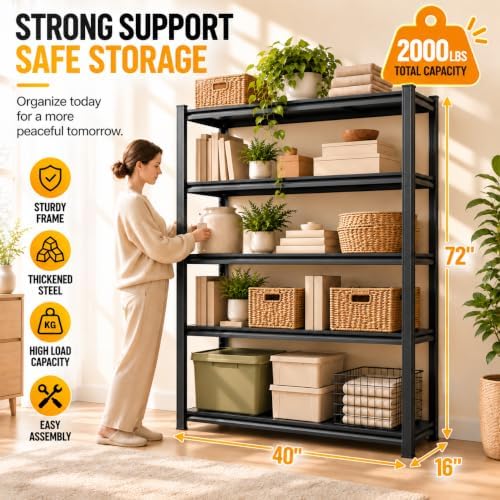 Metal Bookshelf Adjustable Bolt-Free Bookcase Heavy Duty Book Shelf 2000LBS