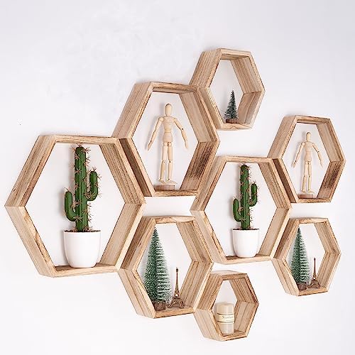 WONFUlity Hexagon Floating Shelves, Hexagonal Shelf Wall Mounted Storage