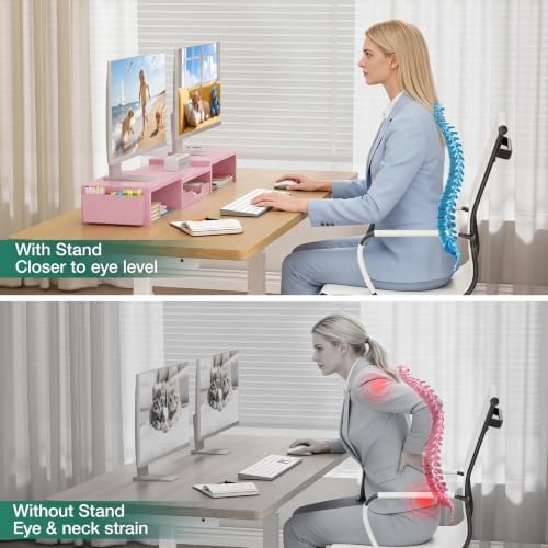 OPNICE Desk Organizer and Accessories, Computer Monitor Stand Riser with Drawer and 2 Pen Holders, Laptop Stand, Office 