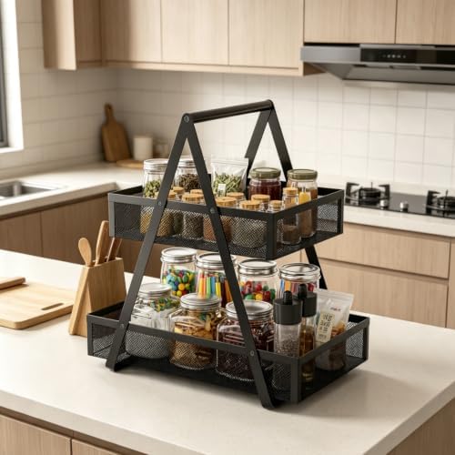EKNITEY Snack Organizer for Countertop - 2 Tier Metal Snack Basket