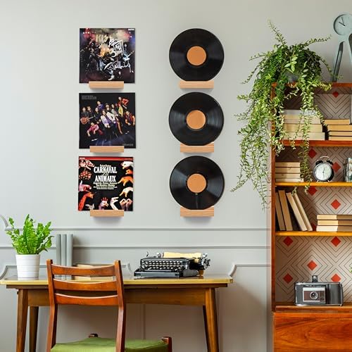 Vinyl Record Shelf Wall Mount,Small Record Holder,Natural Wood,6Pcs