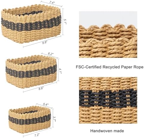 Small baskets for Organizing,Cute woven Storage basket with recycled paper rope for Shelves Bathroom,Little decorative b