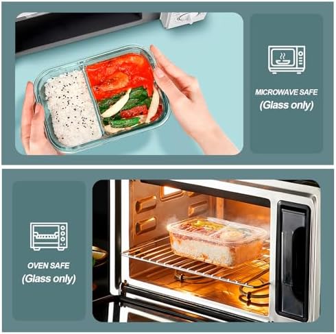 KOMUEE 30 oz 5 Pack Glass Meal Prep Containers 2 Compartments, Green