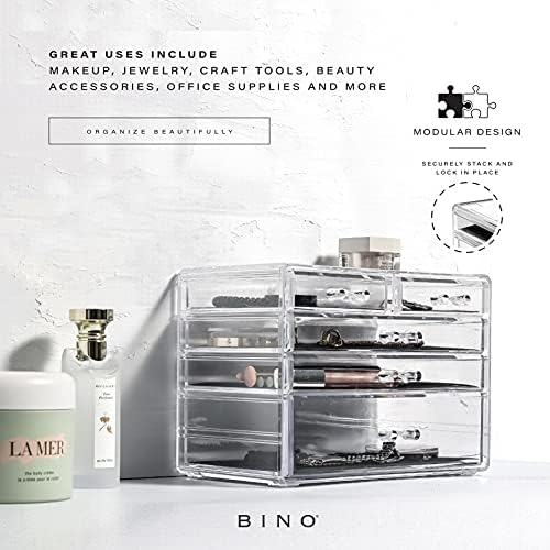 BINO THE MANHATTAN SERIES Acrylic Makeup Drawer Organizer-3 Large 2 Small Drawer | Clear Beauty Organizers and Storage| 