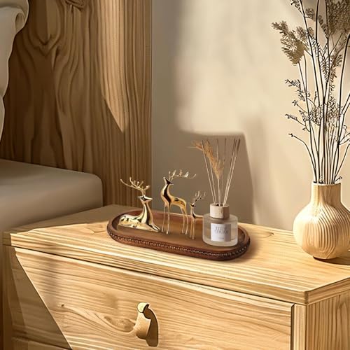 MAONAME Brown Oval Long Narrow Tray, 12" x 4.7" Wood Bathroom Vanity Tray