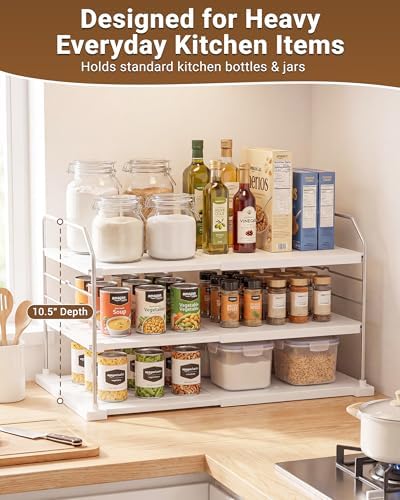 EVERIE Extendable 3-Tier Kitchen Cabinet & Pantry Organizer for Plastic Wrap, Foil & Storage Bags, Adjustable Heavy Duty