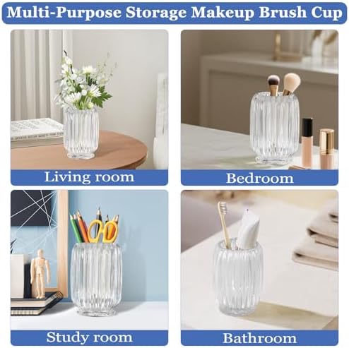 Makeup Brush Holder, Thick Glass Makeup Brush Organizer Cup, 4.8" Tall for Vanity Hair Brush Holder Brushes Storage, Mak
