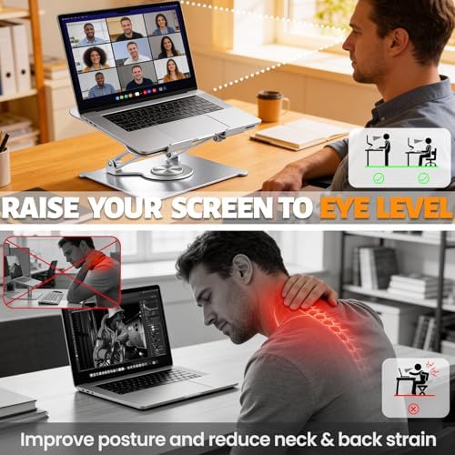 Urmust 360° Rotating Laptop Stand for Desk, 10-15.6“ Laptop Riser, Silver