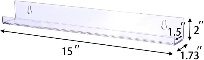 Sooyee 4 Pack 15 Inch Acrylic Invisible Kids Floating Bookshelf for Kids Room,Modern Picture Ledge Display Toy Storage Wall Shelf,Clear (4 Pack)