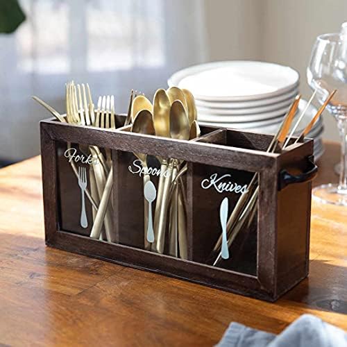 BLU MONACO | Wooden Silverware Caddy with Handle | Wooden Cutlery Organizer for Countertop | Cutlery Caddy for Parties T
