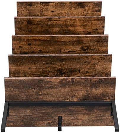 5 Tier Industrial Wall Mounted Bookshelf,Modern Ladder Bookcase Storage Organizer,Open Display Storage Rack,Plant Flower