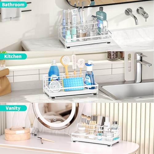 HapiRm Toothbrush Holders for Bathroom - 5 Partitions Bathroom Counter Organizer with Instant Drying Stone, Stainless St
