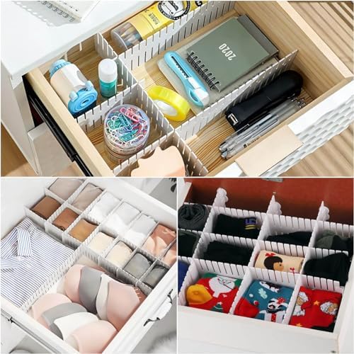 20Pcs Drawer Organizer Dividers 17"x2.8" Adjustable Storage Organizer Separator for Socks, Underwear, Makeup, Kitchen, D