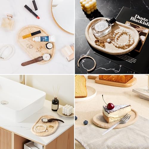 Natural Travertine Tray, Special-Shaped Jewelry Tray, Marble Ring Dish for BathroomCountertop, Nightstand,Dressing Table