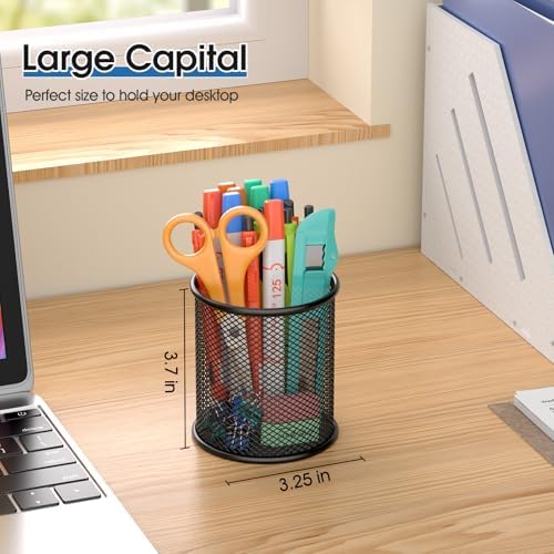 MaxGear Pen Holder for Desk 3 Pack,Mesh Metal, Non-Slip EVA Pad, 3.7’’ Tall