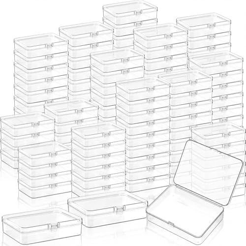 SATINIOR 300 Packs Clear Small Plastic Containers 4.45 X 3.3 X 1.18 Inches Transparent Storage Box with Hinged Lid in Bu