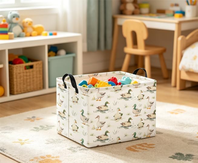 Rectangular Baby Kids Storage Basket for Home Kitchen Girls Cute Toy Storage Bin Organizer Shelf Book Room Decor(Duck)