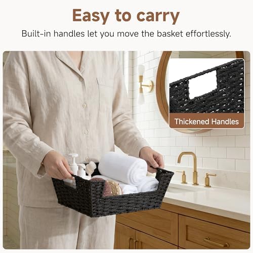 StorageWorks Pantry Baskets for Shelves, Snack Baskets, Black Paper Rope