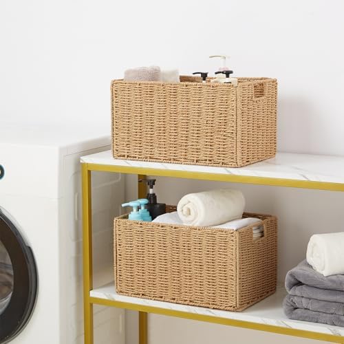 Vagusicc Wicker Storage Basket, Set of 2 Hand-Woven Paper Rope Wicker Basket, Small Storage Baskets for Organizing Toile