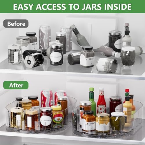 Lazy Susan Organizer for Refrigerator, 13" x 8.5" Clear Rectangular Fridge Organizer Turntable for Condiments, Spice Rac