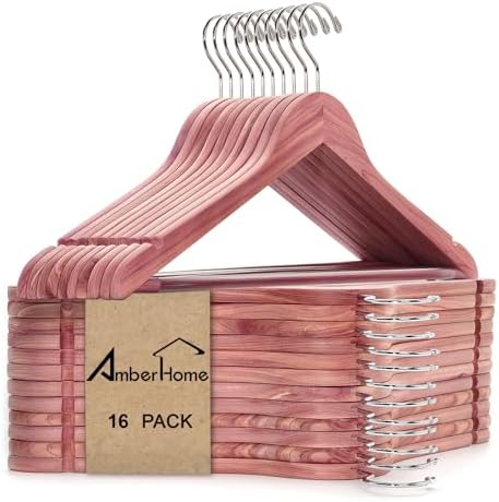 Amber Home 16 Pack Natural Red Cedar Wooden Suit Coat Hangers for Closet