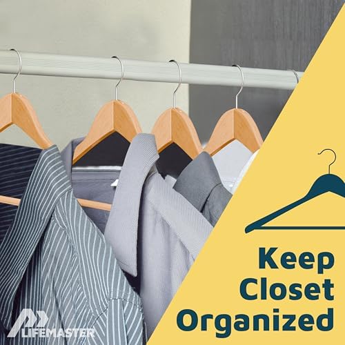 Lifemaster Solid Wooden Hanger Set - 12 Pieces Non-Slip Versatile Closet Space-Saving Hanger Set for Suit, Coat, Camisole, Jacket, Pants, and Dresses with 360° Swivel Hook