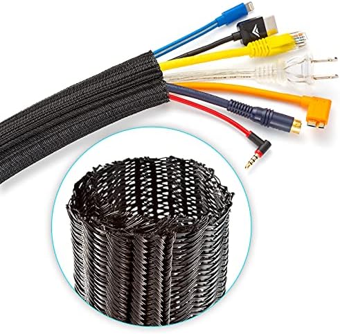 Maximm Cable Management Wire Loom 6ft 1 Inch Black Split Cord Protector