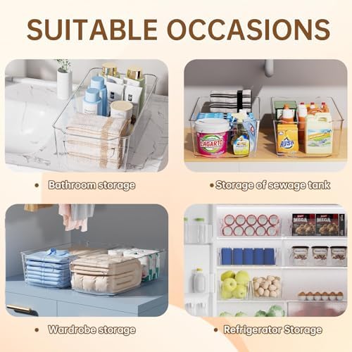 incostar Clear Fridge Organizer, Refrigerator Organizer Bins with Handle, Freezer, Kitchen Cabinet, Pantry Organization,