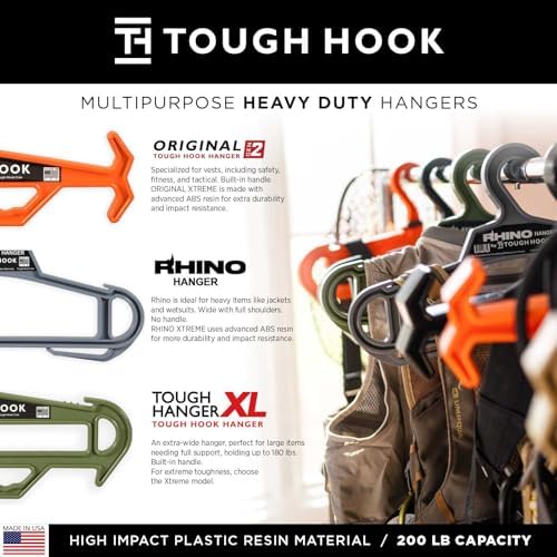 Rhino Tough Hook Heavy Duty Clothes Hangers, USA-Made, Body Armor, 2 Gray