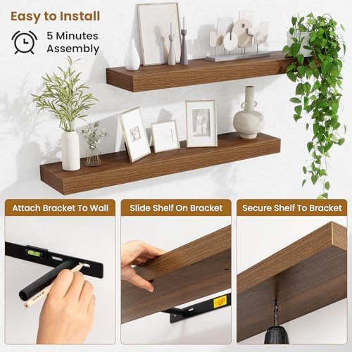 Fun Memories Bathroom Shelves 32 Inch Long Set of 2, Floating Shelves for Wall with Invisible Brackets, for Bedroom, Liv