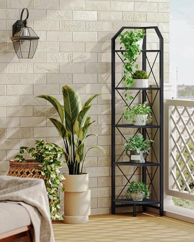 CHOEZON 5-Tier Corner Shelf, Industrial Corner Bookshelf, 59.4" Corner Storage Stand, Plant Stand Display Shelf, Corner 