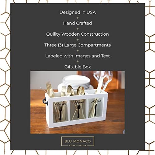 BLU MONACO | Wooden Silverware Caddy with Handle | Wooden Cutlery Organizer for Kitchen Countertop | Cutlery Caddy for P