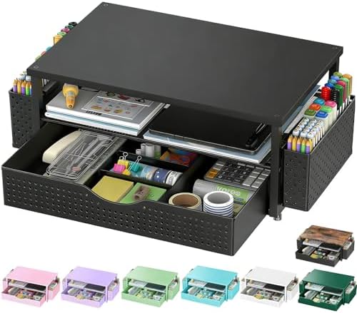 Spacrea Computer Monitor Stand with Drawer and 2 Pen Holders, Black
