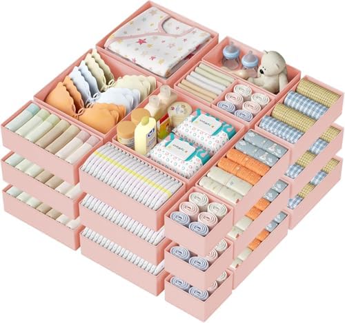 DIMJ Drawer Organizer Clothes - 26 Pack Baby Dresser Organizer for Nursery Closet Organization, Fabric Drawer Organizer Bins for Underwears Socks Bras, Foldable Storage Dividers for Bedroom