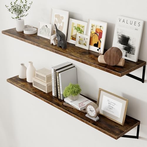 Axeman 12 Inch Deep Floating Shelves for Wall - 55 Inch Wide x 12 Inch Deep Wall Shelves Set of 2 - Rustic Wood Floating