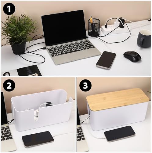 ZhiYo Large Cable Management Box, Thick ABS Power Strip Organizer, Black