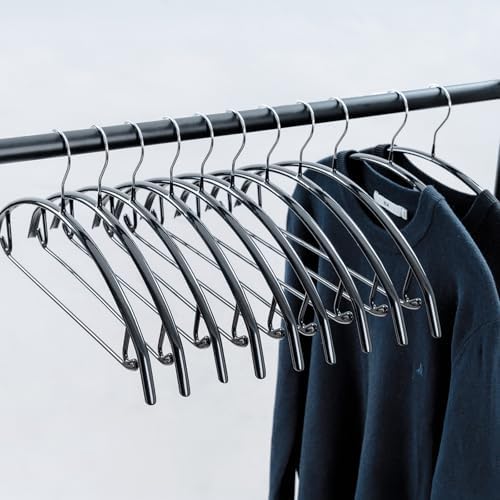 16.5 Inch Black No Shoulder Bumps No Mark Non-Slip Rubber Coated Contour Meta Hanger for Sweater T-Shirt Suit Coat Uniform with Pants Bar Pack of 20